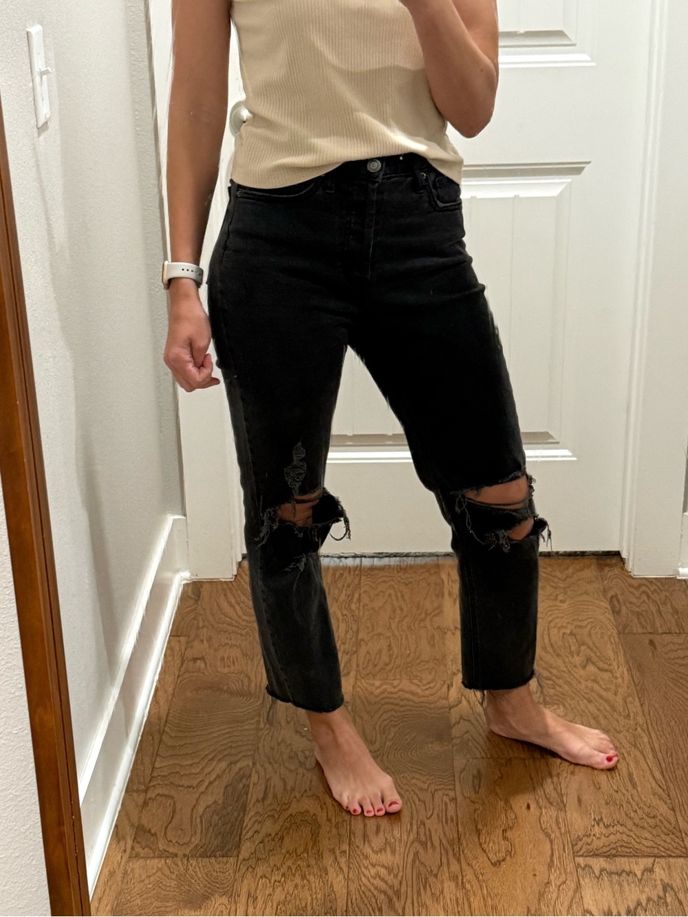 High-Rise Black Distressed Women's Jeans
